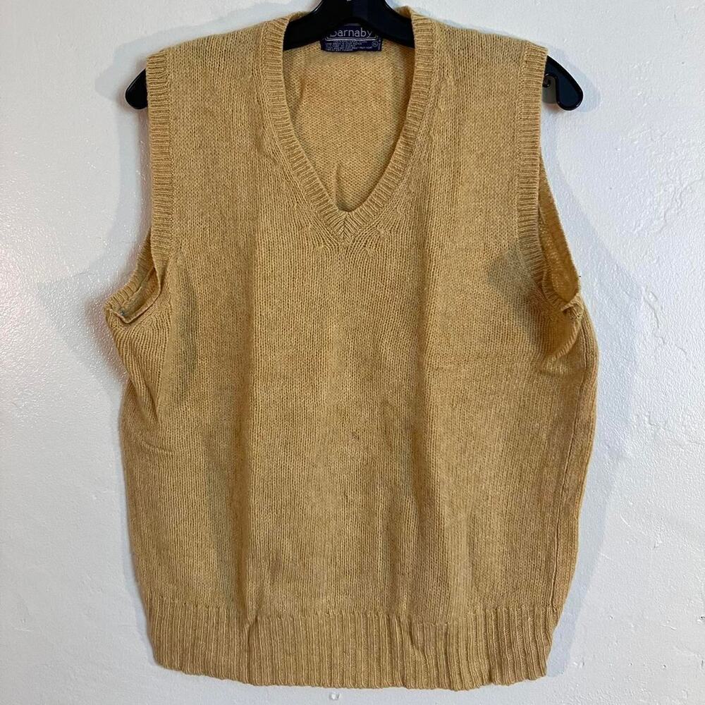 Vintage 80s Yellow‎ Knitted Shetland Wool Sweater Vest Barnaby